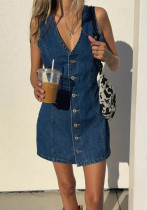 Women Autumn Button-Down Tie-Up Denim Dress Women Autumn Button-Down Tie-Up Denim Dress