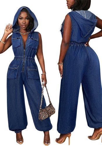 Women Cargo Denim Jumpsuit