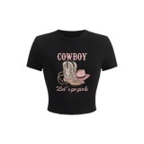 Women Short-Sleeve Printed Summer Round Neck Crop T-Shirt