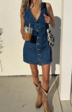 Women Autumn Button-Down Tie-Up Denim Dress