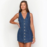 Women Autumn Button-Down Tie-Up Denim Dress