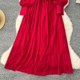 Women French Floral V-Neck Lantern Sleeve Maxi Dress