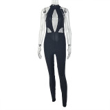 Women Hollow-Out Sexy Solid Jumpsuit Sporty Backless Jumpsuit