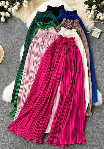 Plus Size Women Lace-Up Casual Wide-Leg Pants