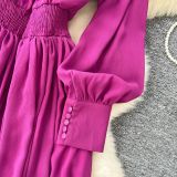 Women French Floral V-Neck Lantern Sleeve Maxi Dress