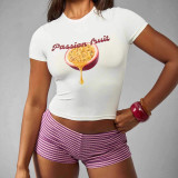 Women American Fruit Letter Print Sexy Short-Sleeve T-Shirt