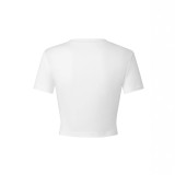 Women American Letter Print Sexy Short-Sleeve Crop T-Shirt