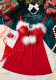 Christmas Women Velvet Mesh Patchwork Pom-Pom Sexy Camisole Nightgown Lingerie Two-Piece Set