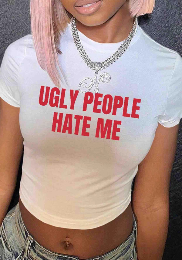 Women American Letter Print Sexy Short-Sleeve Crop T-Shirt