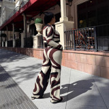 Women Printed Jacket Vest and Wide-Leg Pants Two-Piece Set