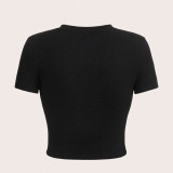 Women Short-Sleeve Printed Summer Round Neck Crop T-Shirt