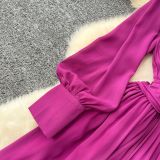 Women French Floral V-Neck Lantern Sleeve Maxi Dress
