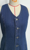 Women Autumn Button-Down Tie-Up Denim Dress