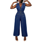 Women Cargo Denim Jumpsuit