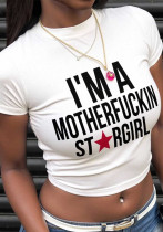 Women Summer American Letter Print Sexy Short-Sleeve Crop T-Shirt Women Summer American Letter Print Sexy Short-Sleeve Crop T-Shirt