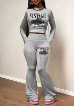 Women Letter Print Long-Sleeve Top and Pants Sporty Two-Piece Set Women Letter Print Long-Sleeve Top and Pants Sporty Two-Piece Set