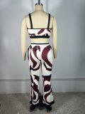 Women Printed Jacket Vest and Wide-Leg Pants Two-Piece Set