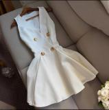 Women Summer V-Neck Sleeveless Button-Down Solid Dress