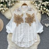 Women Pleated Lantern Long-Sleeve Shirt