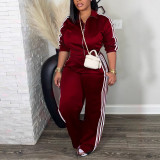 Women Zipper Top and Pant Two-Piece Set