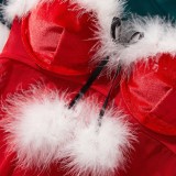 Christmas Women Velvet Mesh Patchwork Pom-Pom Sexy Camisole Nightgown Lingerie Two-Piece Set