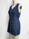 Women Autumn Button-Down Tie-Up Denim Dress