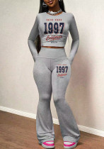 Women Round Neck Long-Sleeve Printed Top and Pant Two-Piece Set Women Round Neck Long-Sleeve Printed Top and Pant Two-Piece Set