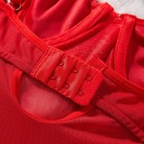 Christmas Women Velvet Mesh Patchwork Pom-Pom Sexy Camisole Nightgown Lingerie Two-Piece Set