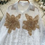 Women Pleated Lantern Long-Sleeve Shirt