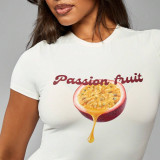 Women American Fruit Letter Print Sexy Short-Sleeve T-Shirt