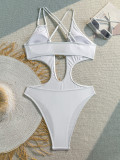 Women Sexy Hollow-Out Solid One-Piece Swimsuit