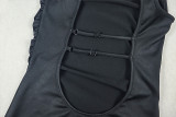 Women Solid Backless High-Neck Sleeveless Bodycon Dress