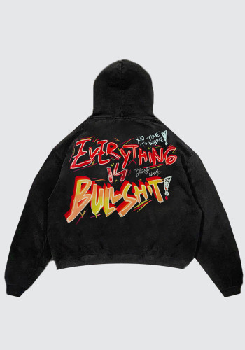 Autumn/Winter Hip Hop American Color Block Letter Print Hoodies