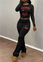 Women Cherry Print Long-Sleeve Top and Pants Two-Piece Set Women Cherry Print Long-Sleeve Top and Pants Two-Piece Set