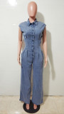 Women Stretchy Washed Denim Jumpsuit