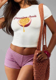 Women American Fruit Letter Print Sexy Short-Sleeve T-Shirt