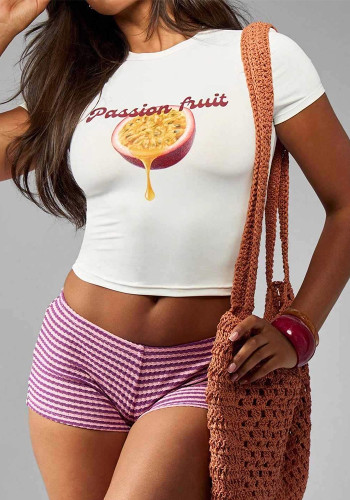 Women American Fruit Letter Print Sexy Short-Sleeve T-Shirt