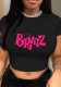 Women Summer Printed Round Neck Short-Sleeve Crop T-Shirt