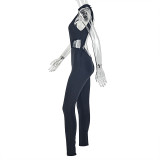 Women Hollow-Out Sexy Solid Jumpsuit Sporty Backless Jumpsuit