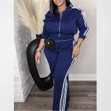 Women Zipper Top and Pant Two-Piece Set