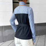 Women Spring/Autumn Striped Patchwork Elegant Shirt Top