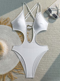 Women Sexy Hollow-Out Solid One-Piece Swimsuit