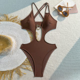 Women Sexy Hollow-Out Solid One-Piece Swimsuit