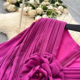 Women French Floral V-Neck Lantern Sleeve Maxi Dress