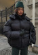 Women Black Winter Square Pocket Hooded Padding Coat