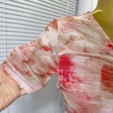 Women Summer Sexy Tie-Dye Printed V-Neck Streetchy Mesh Pleated Bodycon Dress