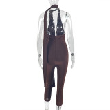 Women Sporty V-Neck Lace-Up Solid Jumpsuit