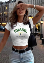 Women Summer American Letter Print Sexy Short-Sleeve Crop T-Shirt Women Summer American Letter Print Sexy Short-Sleeve Crop T-Shirt