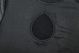 Women Slit Solid Round Neck Long-Sleeved Bodycon Dress