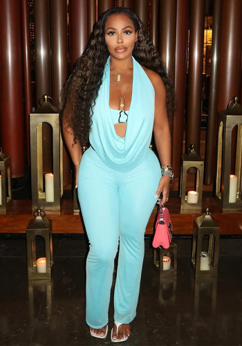 Women Autumn Sexy Halter Neck Top and Pant Two-Piece Set